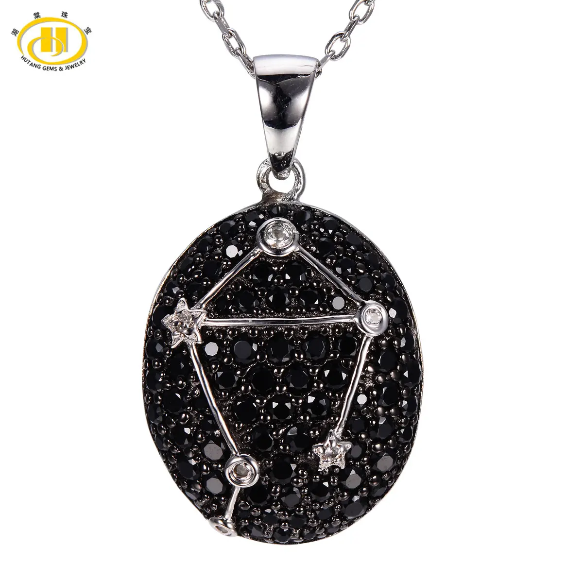 

Hutang Libra Constellation Black Spinel & White Topaz Pendant Solid 925 Sterling Silver Necklace Fine Jewelry free chain