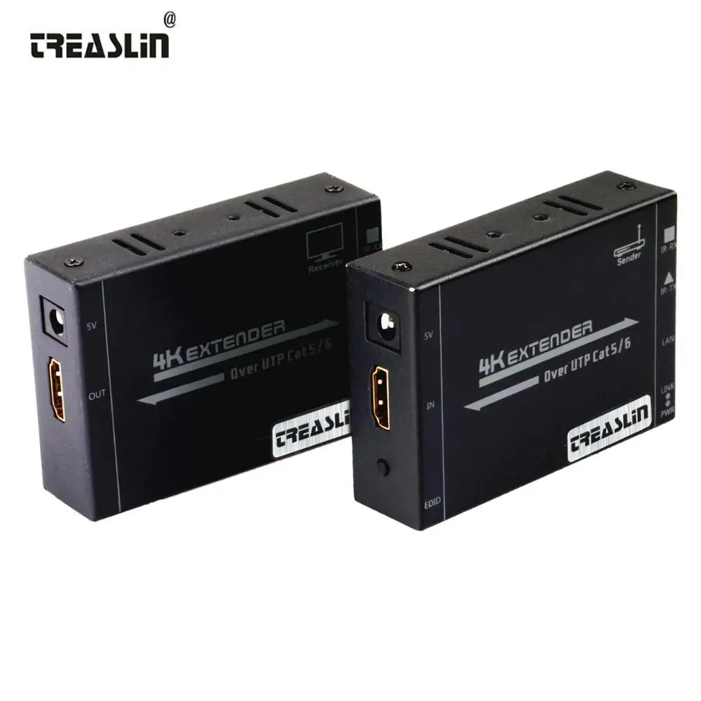 TreasLin 4 К HDMI удлинитель ИК-удлинителя по UTP Cat6 до 164FT (50 м) с двунаправленного ИК для