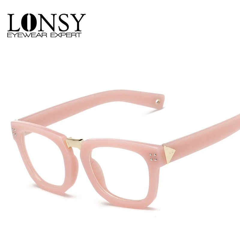 LONSY 안경 프레임 여성 안경 프레임 2017 빈티지 브랜드 디자인 광학 프레임 클리어 렌즈 핑크 안경 CJ7006