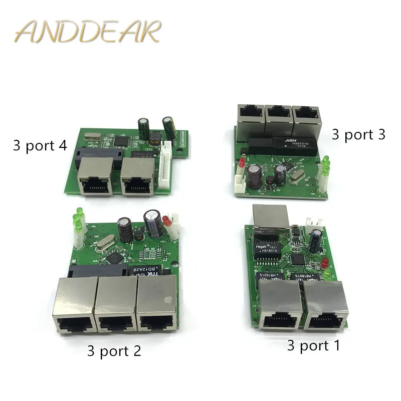 

OEM factory direct mini fast 10 / 100mbps 3-port Ethernet network lan hub switch board two-layer pcb 2 rj45 1 * 8pin head port