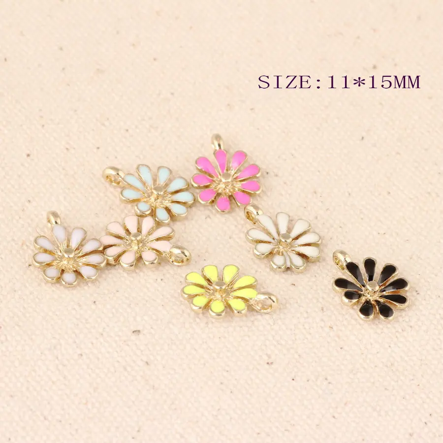 

10pcs 15*11MM Fashion Diy gold alloy metal enamel daisy flower charms floral cheap pendants for bracelet earring jewelry making