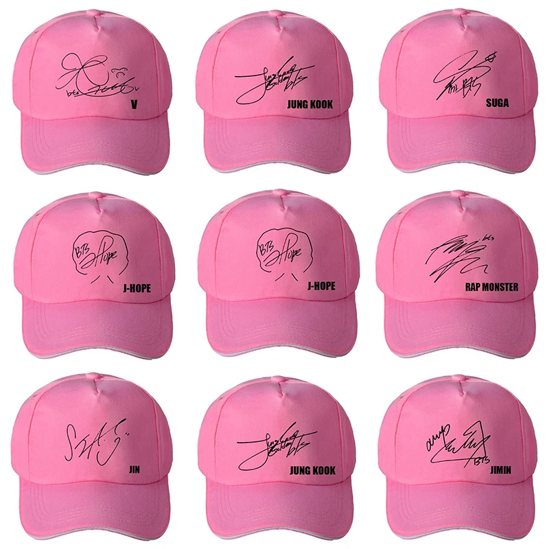 

Pink Black Korean Style Baseball Cap Men Kpop Bangtan Boys Fashion Signature Women Hat Unisex Adjustable Hats