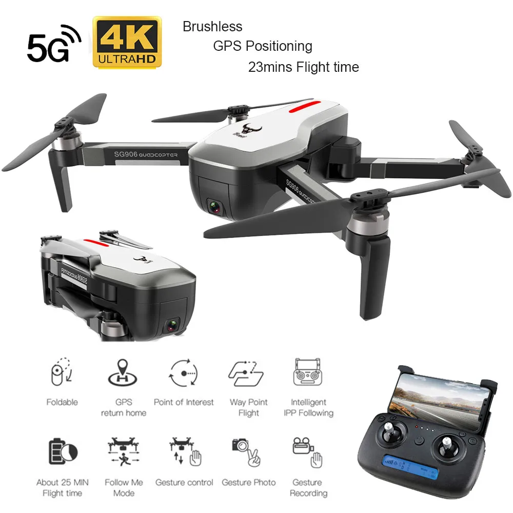 

SG906 5G 1080P 4K HD WiFi Camera Foldable FPV RC Drone RTF GPS Follow Me/Hand Gesture Shooting 23mins Flight Time RC Helicopter