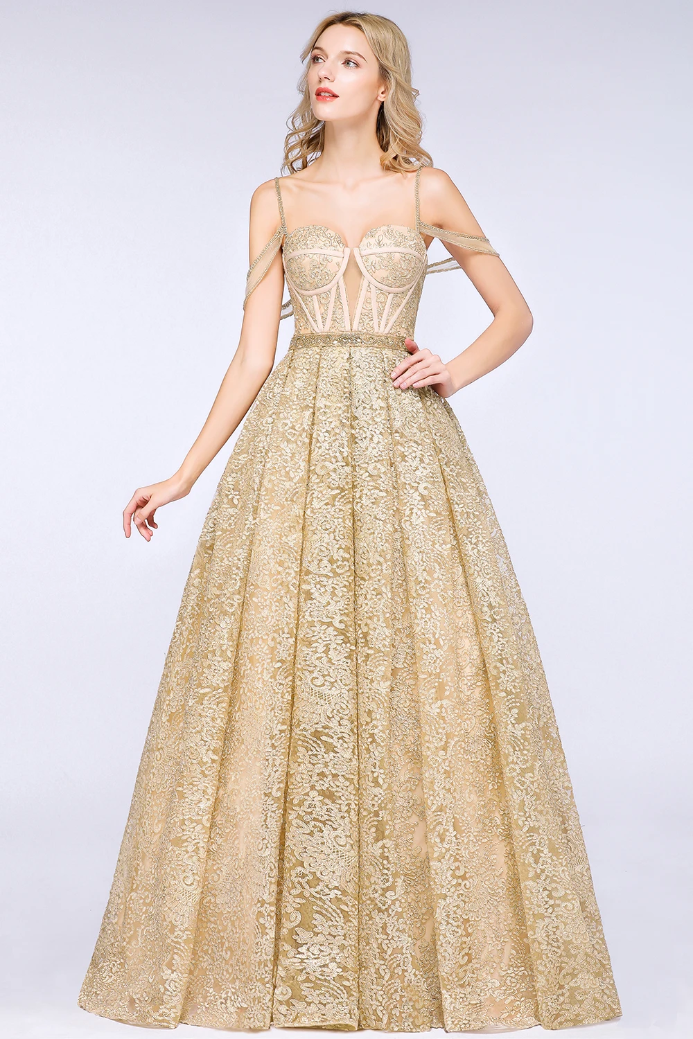 Vestido De Noiva роскошное индивидуальное свадебное платье шампанского с кружевом на бретельках Милое Свадебное платье с открытыми плечами