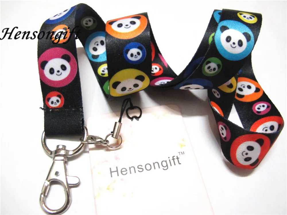 

Hensongift Kids Anime Panda Face Pattern Key Lanyard Badge ID Card Holders Pandas Head Phone Neck Straps