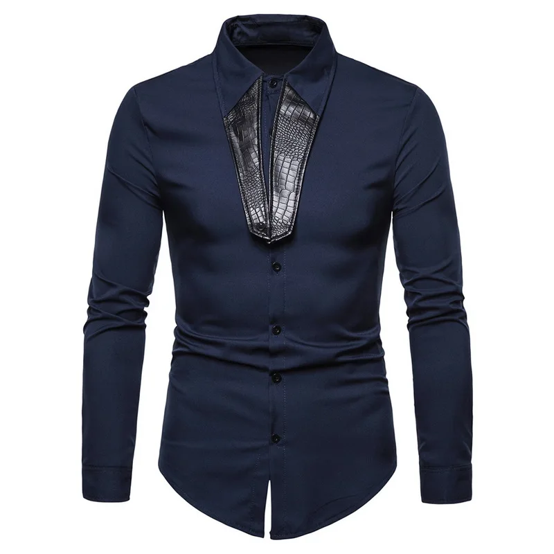 

MoneRffi New Mens Cotton Black White Stitching Color Shirts Casual Slim Fashion Man Large Size Long-sleeved Shirts Male 2XL