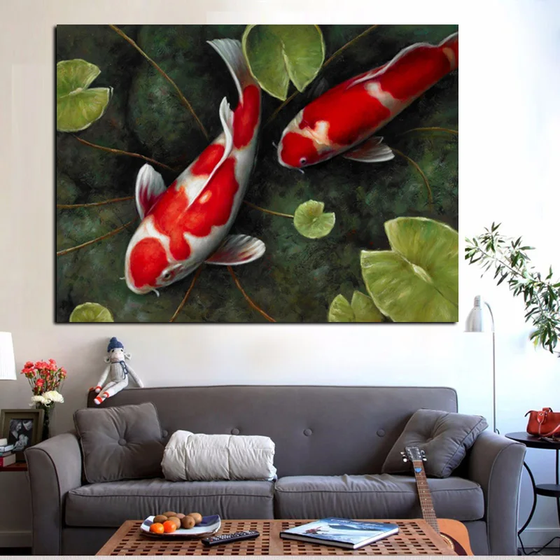 Print Chinese Koi Fish Lotus Feng Shui Animal Landscape Canvas Painting Wall Art Picture For Living Room Moder Sofa Home Decor (3)