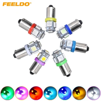 

FEELDO 2Pcs DC12V Auto BA9S 1.2W 5050 5SMD Car LED Light License Plate 5LED Lamp 7-Color #FD-1534