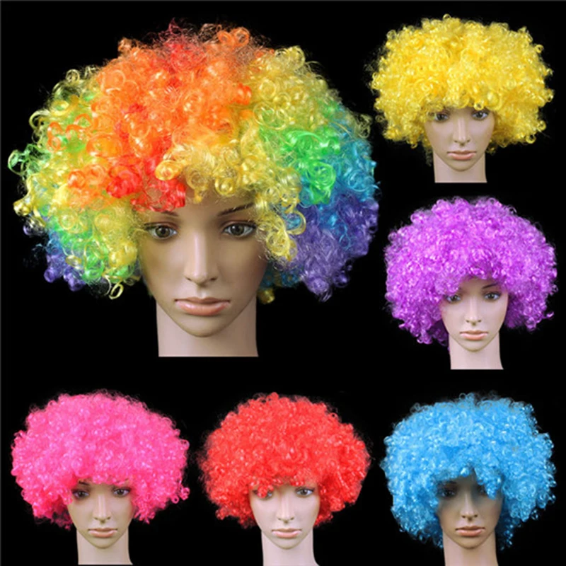 

Funny Party Wig Big-haired Curly Hair Disco Rainbow Afro Clown wig Football Fan Adult Child Costume Party Costume HFC08