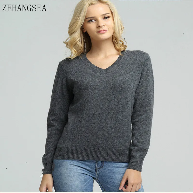V-neck cashmere sweater fashion women's sweater pullover autumn and winter pullover sweater large size solid color women's shirt