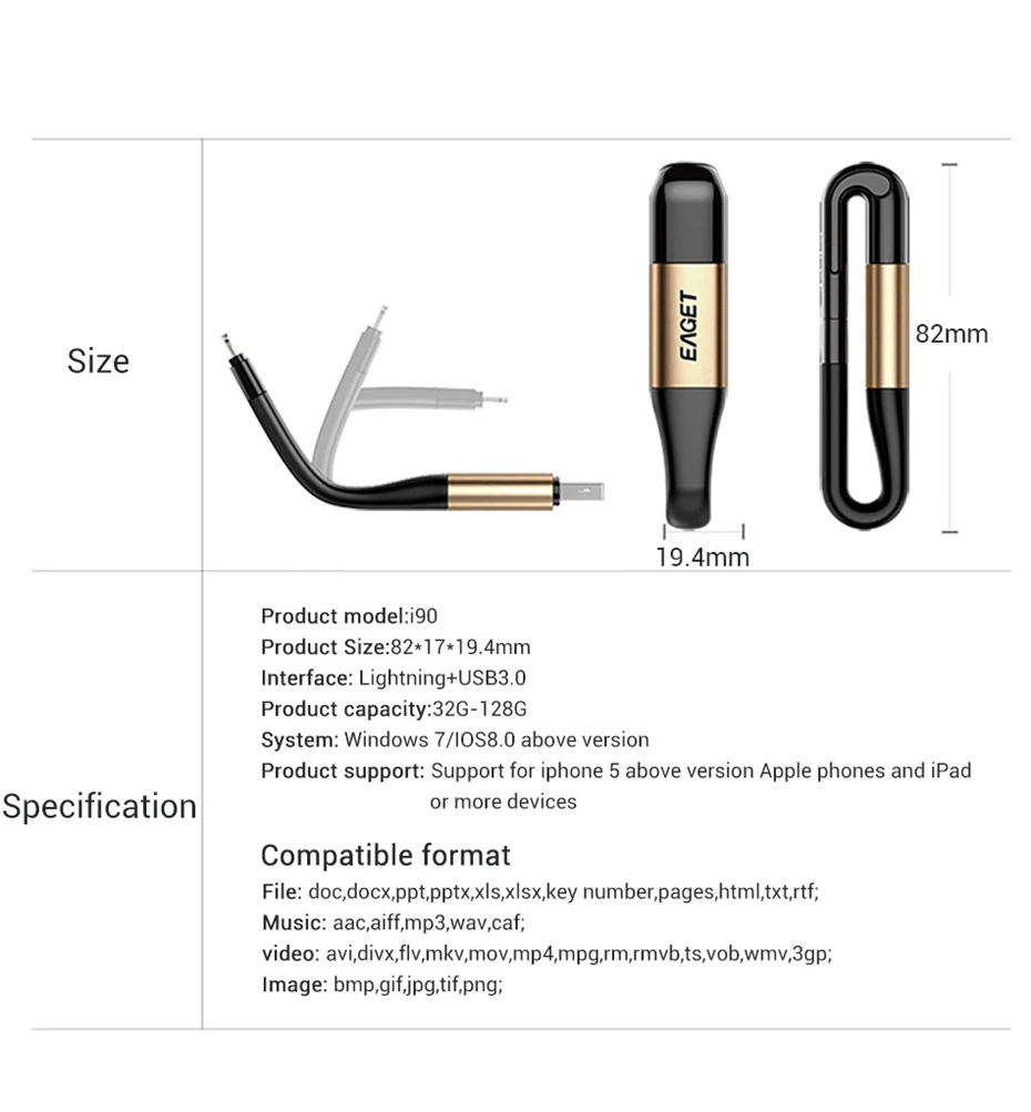 EAGET USB флешка USB 3,0 64 г 2 в 1 MFI Сертифицированный г 128 г OTG ручка привода зарядки флешки Memory Stick для Lightning для iPhone