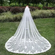 3 м длинная белая, цвета слоновой кости, для свадьбы аксессуары Фата с кружевным краем собор Длина Свадебная Фата с расческой