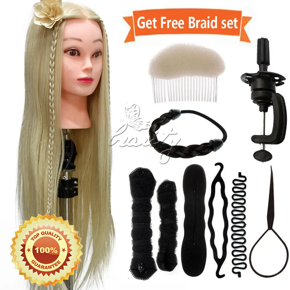 

26 Inch Training Head Cutting Doll Model Head Hair Hairdressing Mannequin High Temperature Fiber Salon Model + Braid Sets