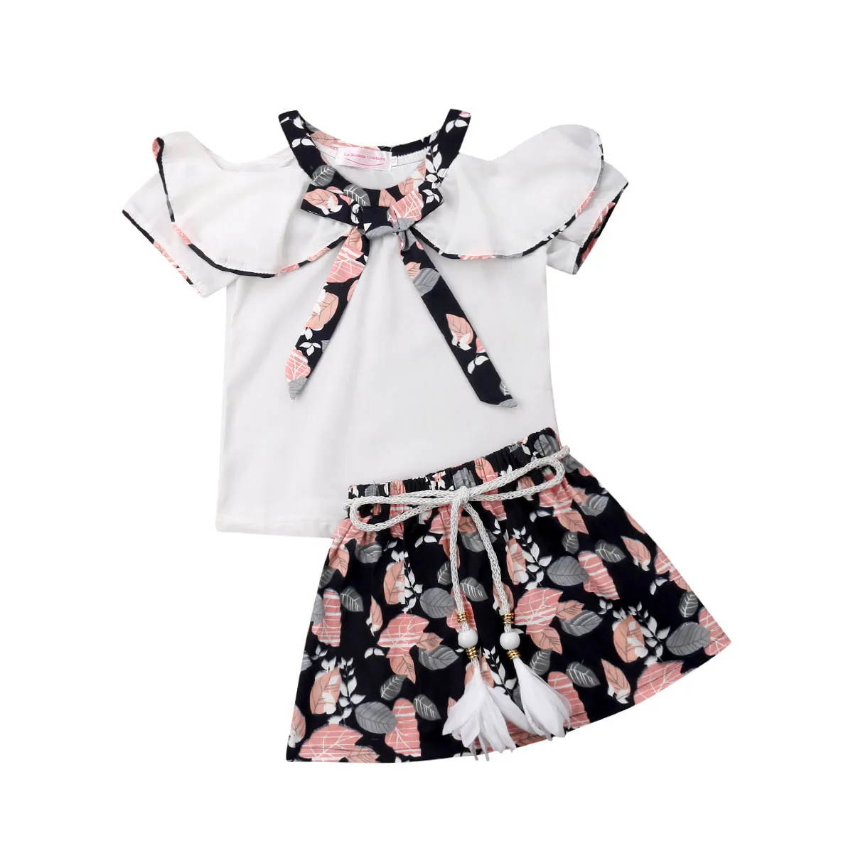 

Kids Baby Girls Outfits Casual Cute T-shirt Short Sleeve Tops Floral Strap Skirt Toddlers Children Princess Clothes Set