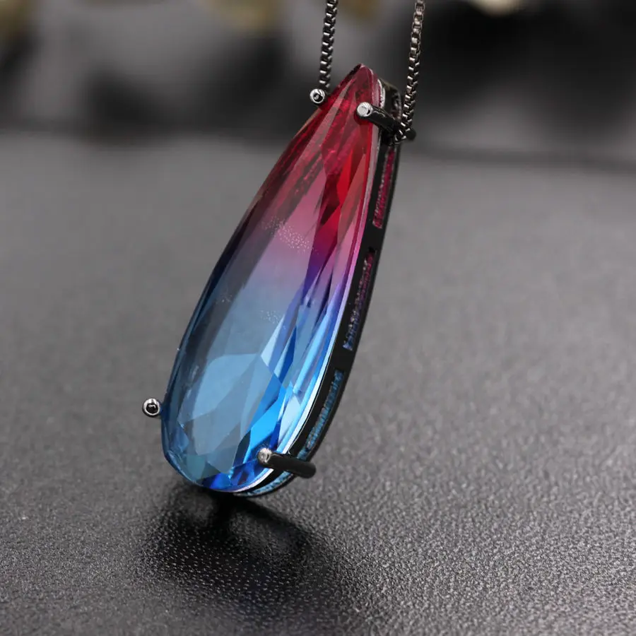 Long Chain Big Size Water Drop Pendant Necklaces For Women Fashion jewelry Multicolor Nature Stone Crytal Glass Pendant Necklace