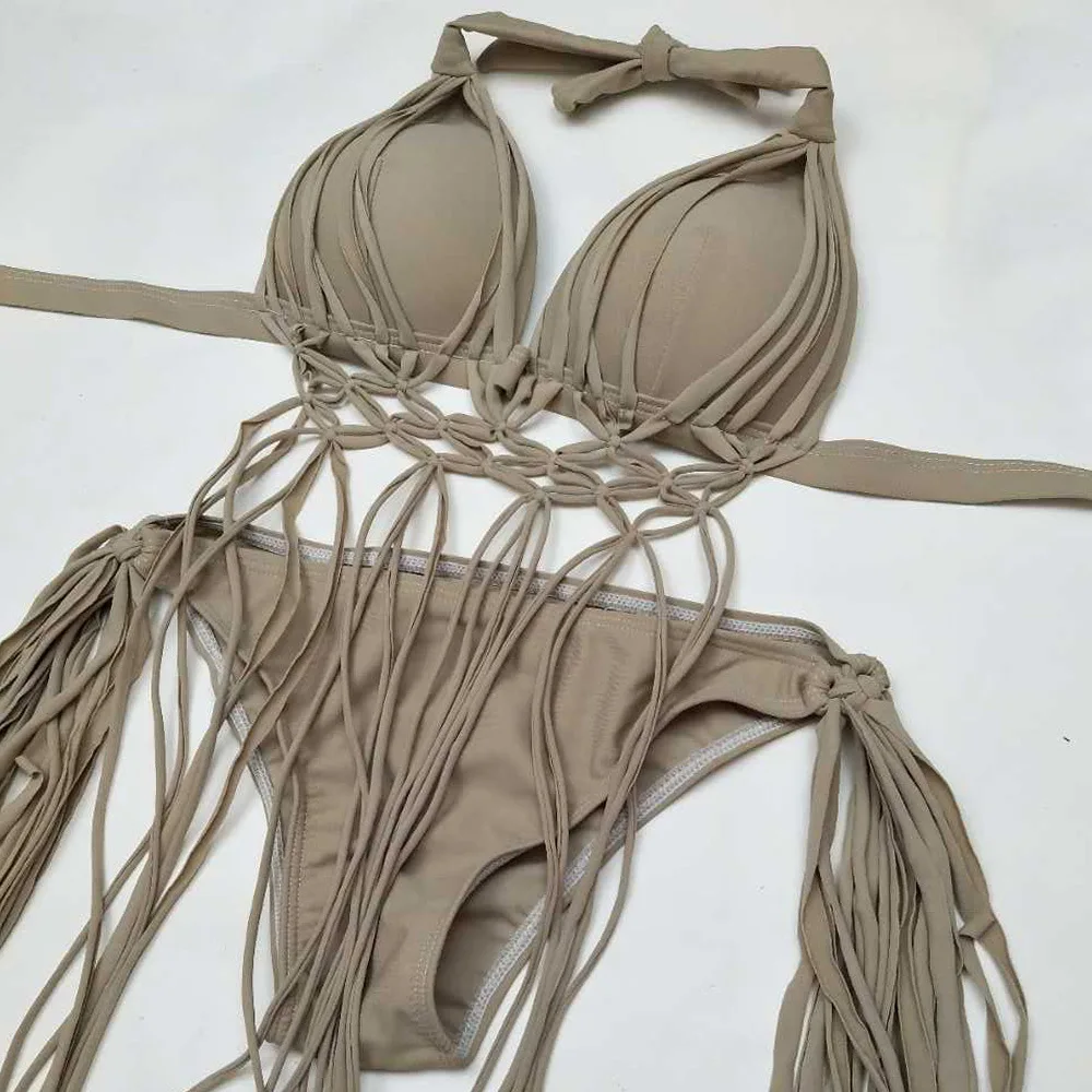 Bikinis Female 2019 Women Swimwear Bikini Tassel Swimsuit Grey Micro Bikini Sexy Bralette Push Up Padded Bra Beachwear (1)
