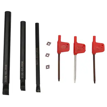 

3-pcs Set S07K+S10K+S12M-SCLCR06 Lathe Boring Bar Turning Tool Holder + 10Pcs CCMT 060204 Inserts With wrench Turning Tools