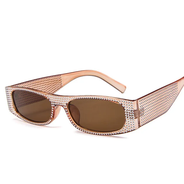 Имитация бриллианта Элегантные Солнцезащитные очки женские Роскошные брендовые дизайнерские маленькие квадратные солнцезащитные очки для женщин синие желтые очки мужские - Цвет линз: 8