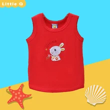 Детские хлопчатобумажные рубашки без рукавов с круглым воротником для мальчиков и девочек; летняя блузка г.; маленький Q; стиль; Детские костюмы с вышивкой