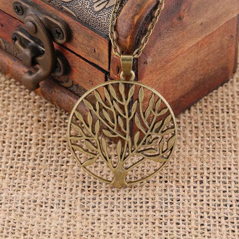 

New 2018 bronze round hollow wishing tree pendant necklace life tree DIY retro pendant necklace jewelry best accessories JC336