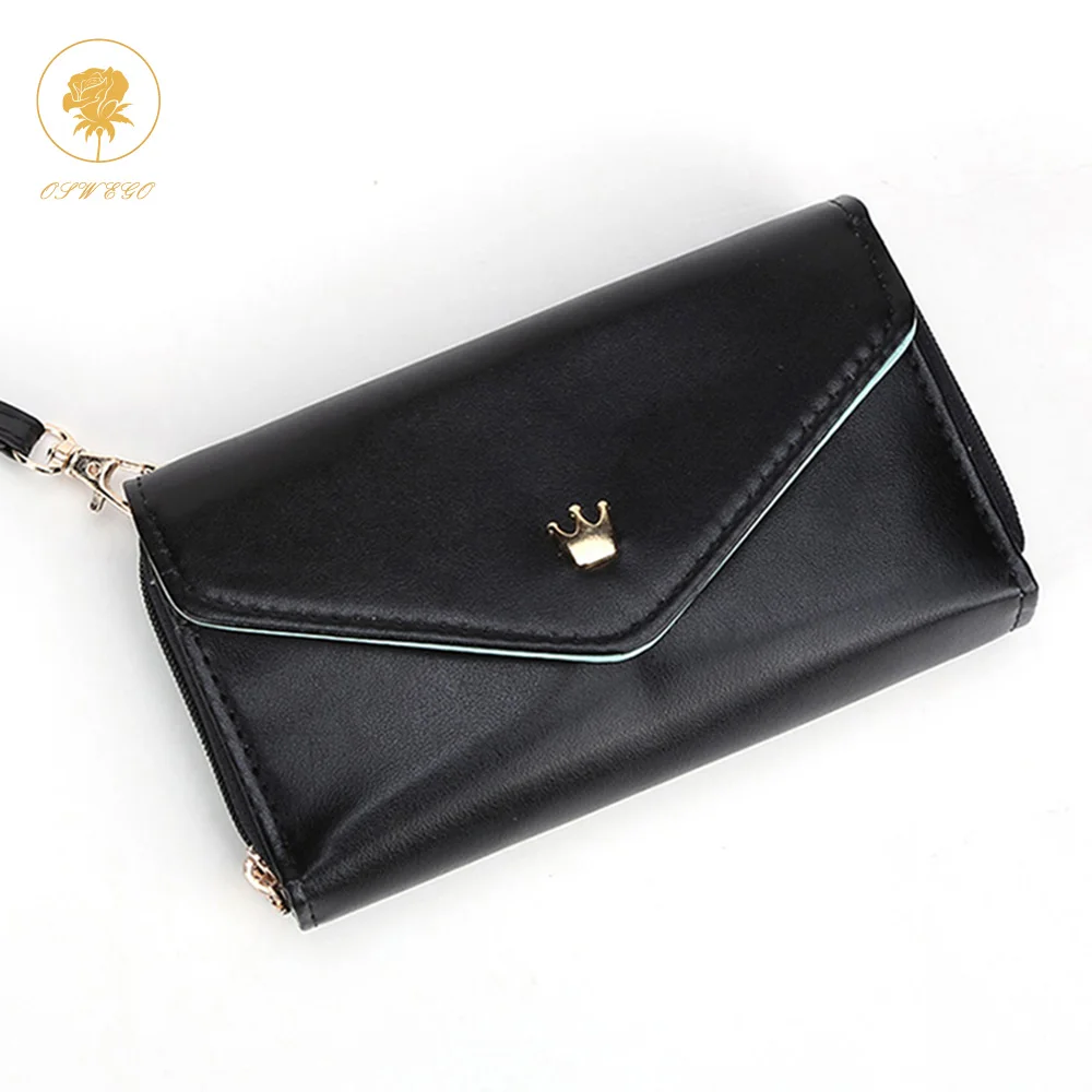 

OSWEGO Female Long Wallets Zipper Crown Logo Coin Purses Lady Candy Color Card Holder Phone Money Purse Handbag For Women Bag
