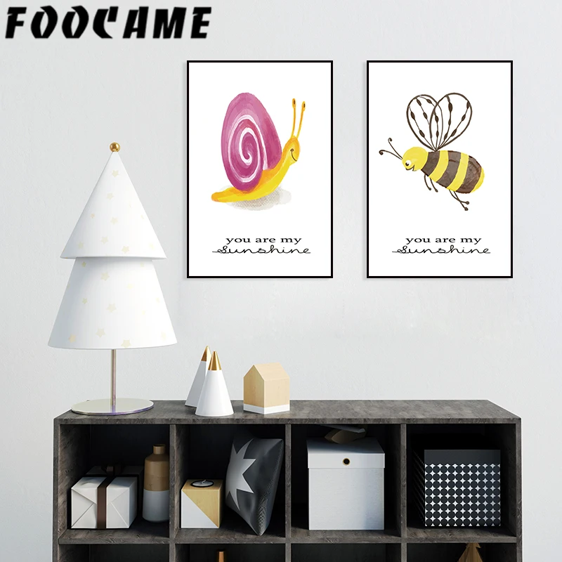 

FOOCAME Cartoon Snails Bee Anime Poster Prints Wall Art Canvas Painting Home Decorative Pictures Bedroom Kids Room Decoration