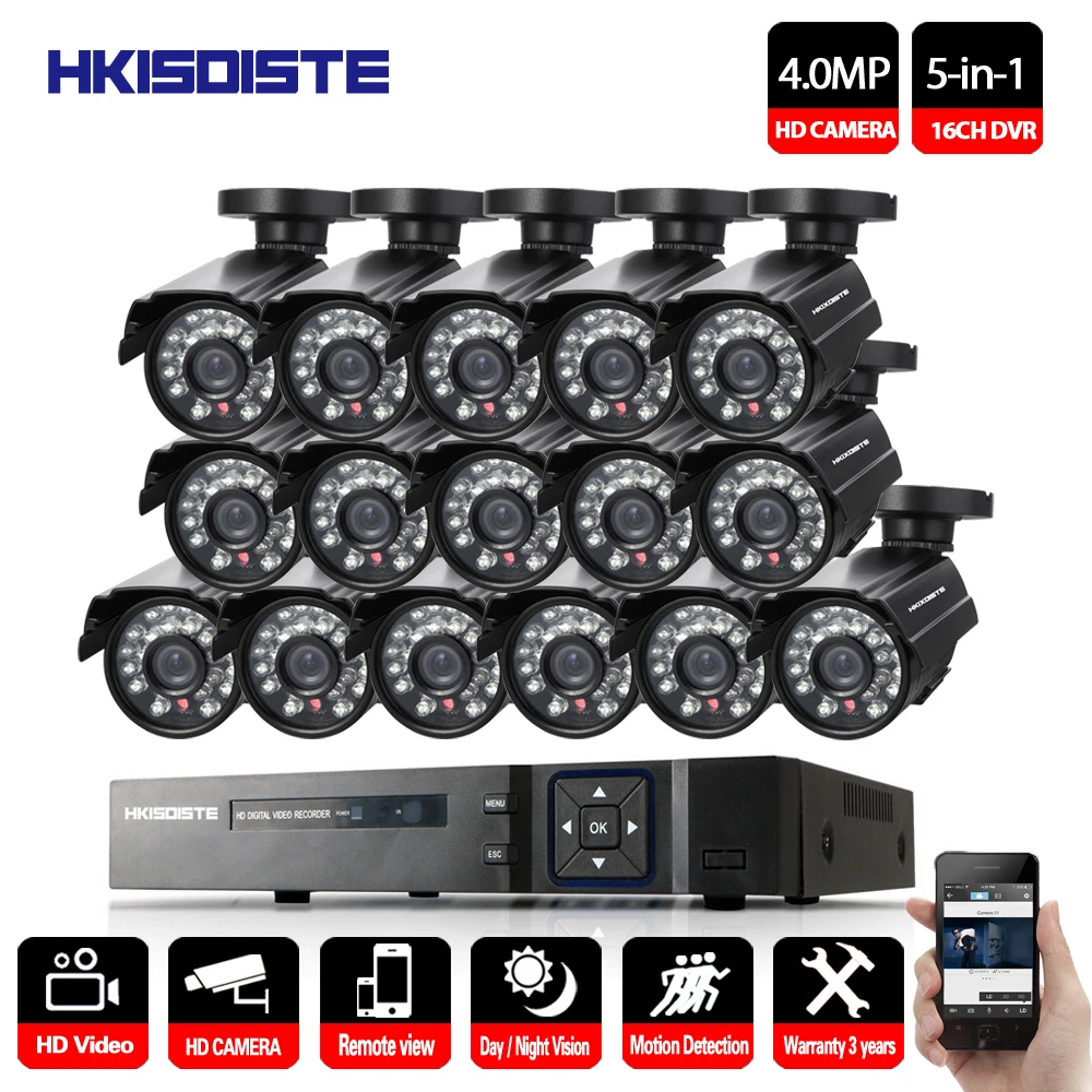 16CH CCTV System 4MP HDMI Output Video Surveillance DVR Kit with 16PCS 4.0MP HD Home CCTV Security Camera System 16CH CCTV System 4MP HDMI Output Video Surveillance DVR Kit with 16PCS 4.0MP HD Home CCTV Security Camera System