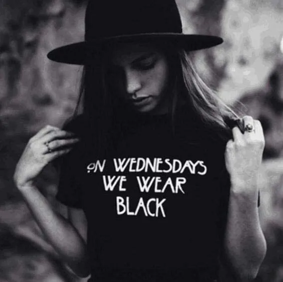 

ON WEDNESDAYS WE WEAR BLACK T-shirt Girls Fashion Slogan Tumblr Style Casual Black Tops Tee Sumemr Fashion Harajuku Shirts