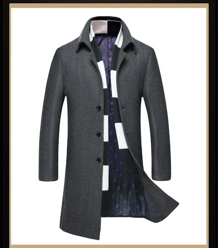 VISADA JAUNA мода мужское шерстяное пальто шарф из двух частей повседневное длинное пальто мужское зимнее хлопковое приталенное пальто Hombres куртка N5847