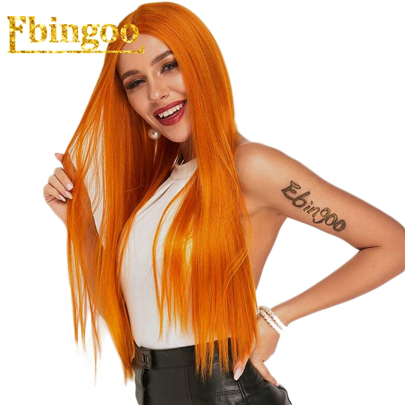 Ebingoo черный оранжевый розовый фиолетовый желтый парик длинные прямые Futura синтетические парики на кружеве для женщин Peruca средняя часть 26 дюймов
