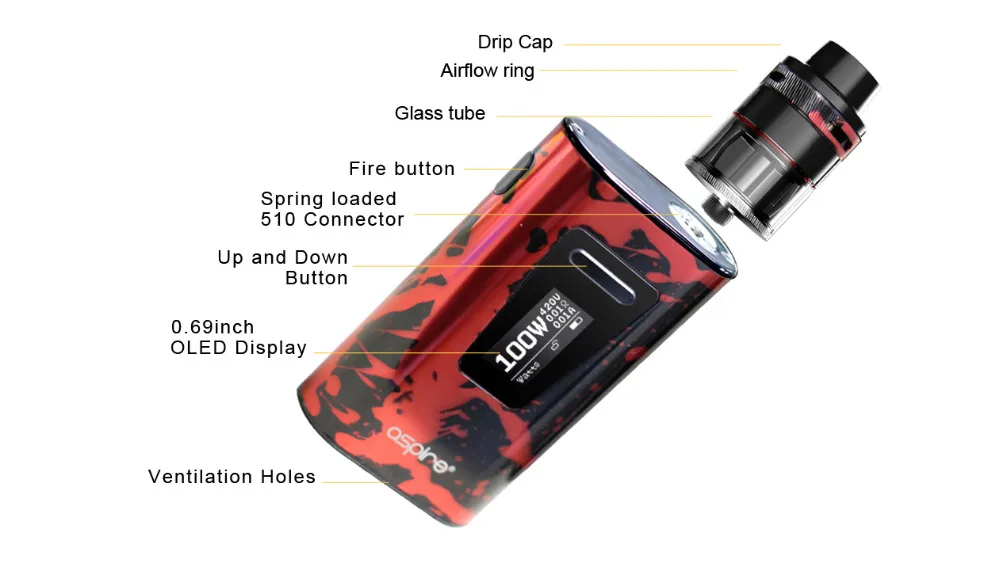 Aspire Typhon Revvo Kit 100W Typhon 100 MOD 5000mAh E Cigarette Internal Battery and 3.6ml Revvo Tank with ARC Coil 04