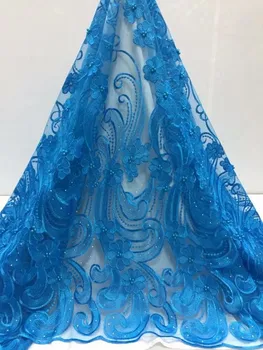 

African Lace Fabric beads stones Milk silky Lace Fabrics High Quality net Lace Embroidery French Tulle Lace Fabric For Wedding