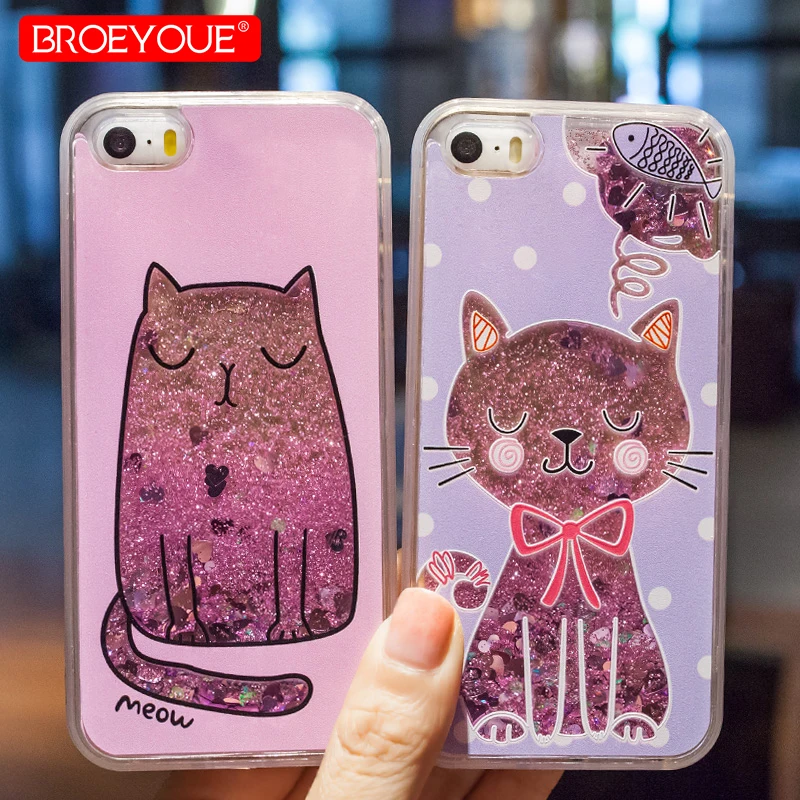 Блестящий чехол BROEYOUE для iPhone 5 с динамической жидкостью SE 6 6S 7 8 Plus мобильного
