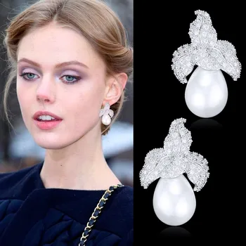 

GODKI Spring Collection Leaf Simulated Pearl Dangle Earring for women Wedding Simulated Pearl Trendy Cubic Zircon Indian earring