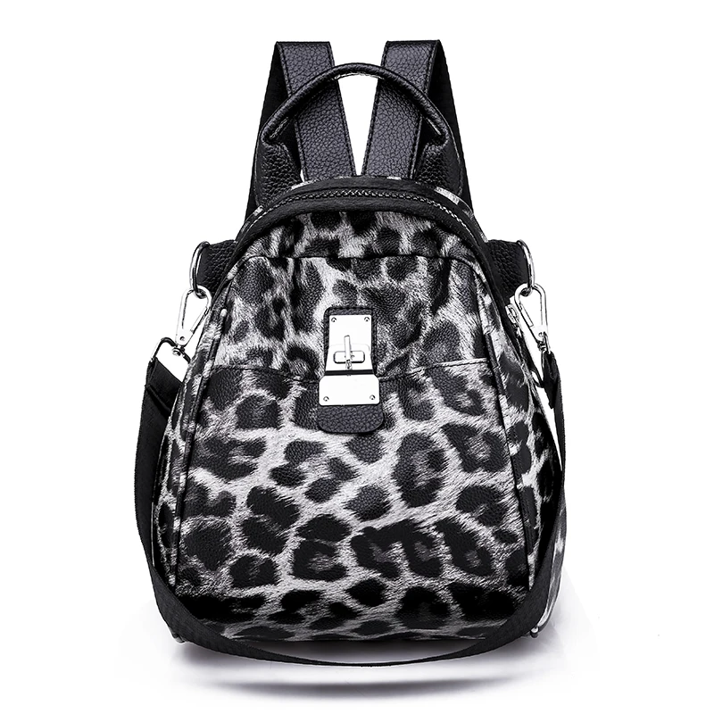 Ladies fashion leopard print pu Waterproof backpack Leisure travel Lady