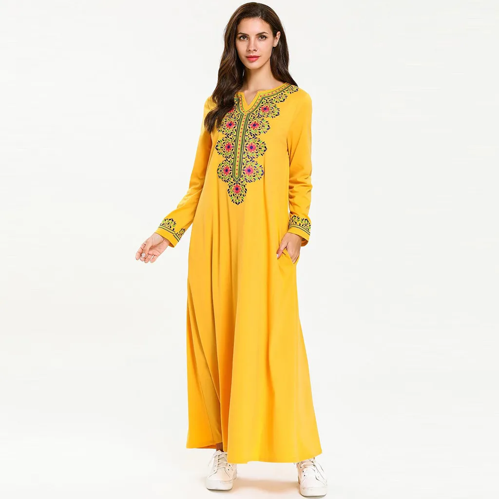 

Muslim women Long sleeve hijab Dress maxi abaya jalabiya islamic Embroidery Loose Long Sleeve Arab Dress Islam Jilbab Dress 4.29