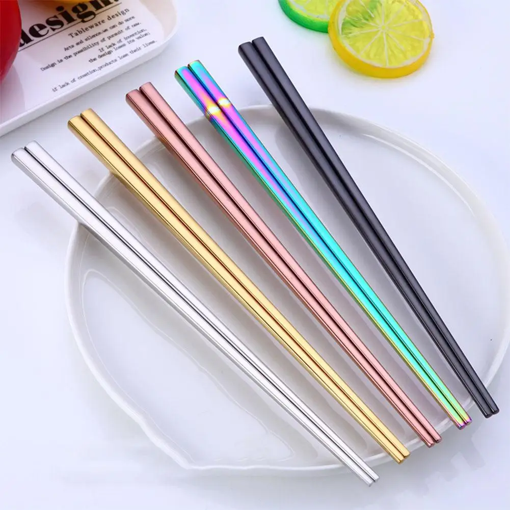 1 пара нержавеющая сталь квадратной формы палочки для еды длина 23 см красочные многоразовые палочки для еды столовая посуда кухонный инструмент