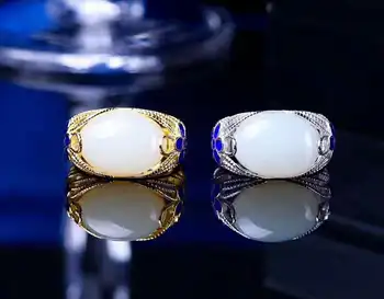 

Hetian jade silver, the latest white jade ring, elegant and elegant h14#