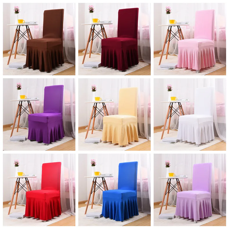 

Pure Color Removable Pleated Skirt Style Chair Covers Elastic Spandex High Quality Chair Case for Wedding Party Decoration