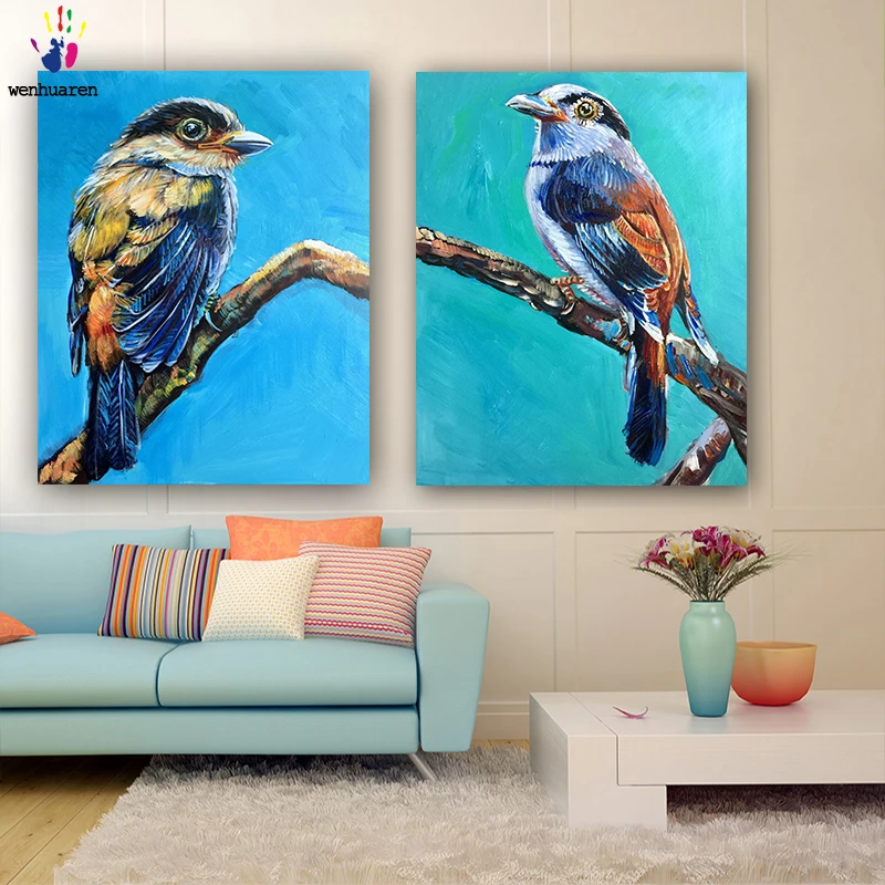 

DIY colorings pictures by numbers with colors Birds in the branches picture drawing painting by numbers framed Home