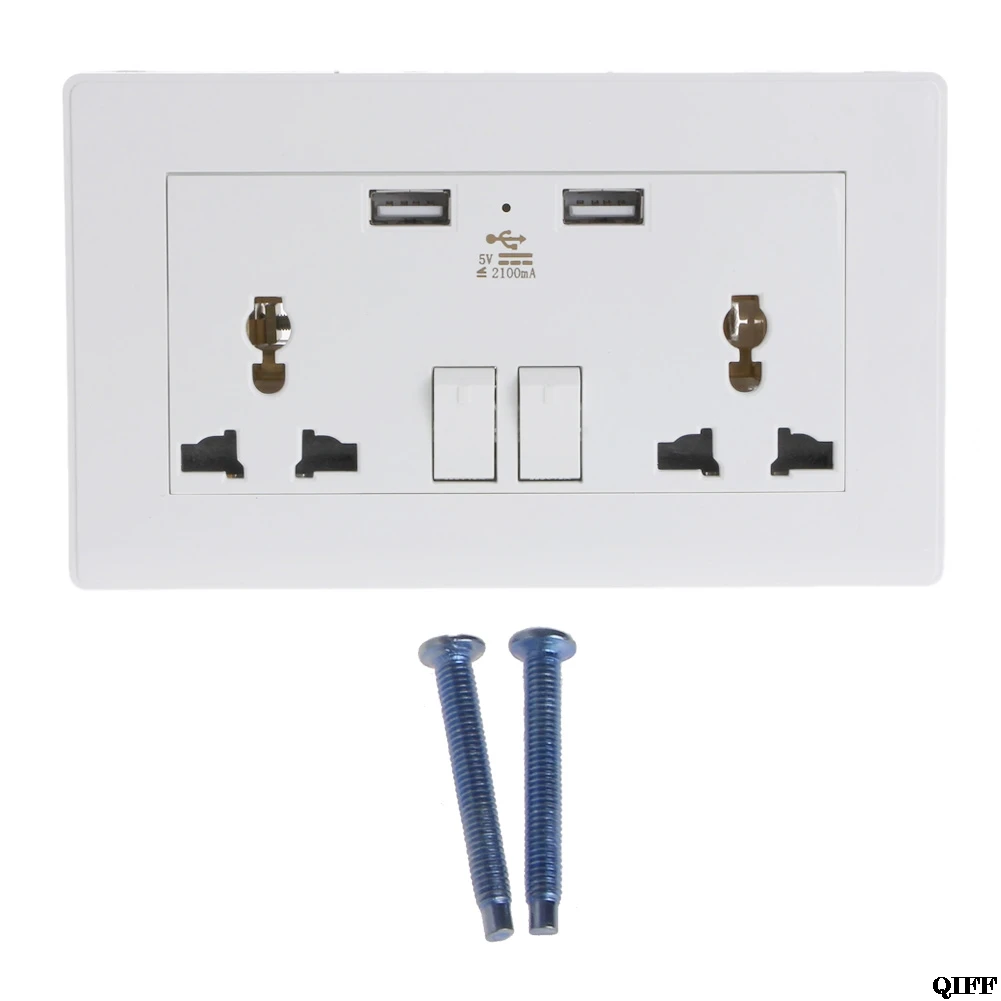 

Dropshipping Universal Wall Socket Dual USB Plug Switch 2100mA Outlet With LED Indicator APR28