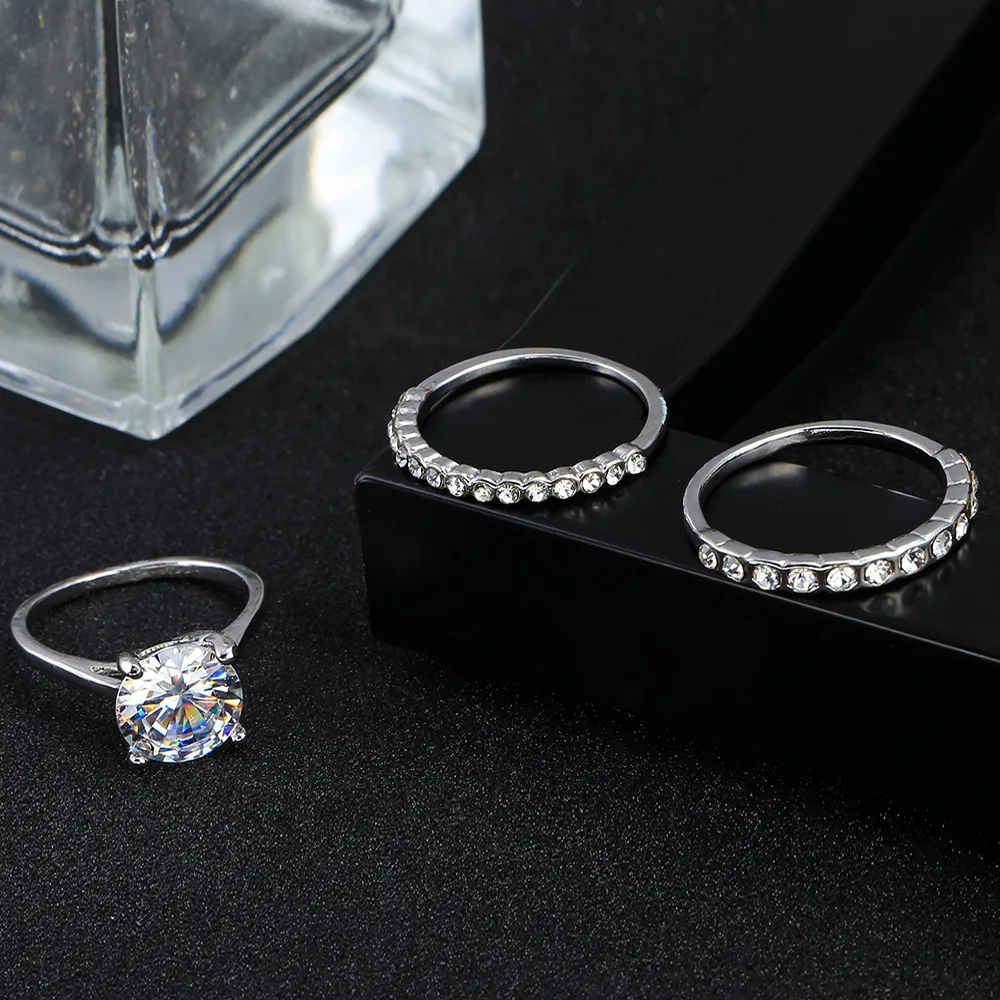 

Trend Cubic Zircon Engagement Rings for Women Silver Simple Couple Titanium Steel Wedding Rings Set Women Pierscionki