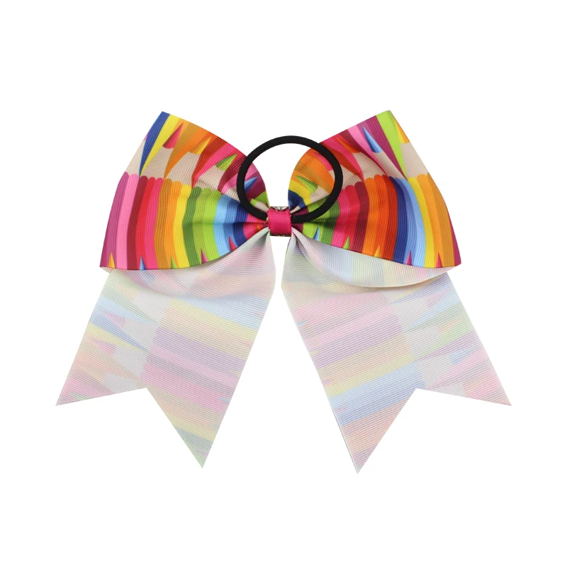 Large Colourful Boutique Rainbow Striped Bows Hair Elastics Hair Rubber Bands Kids Girls Hairbands Hair Accessory (1)