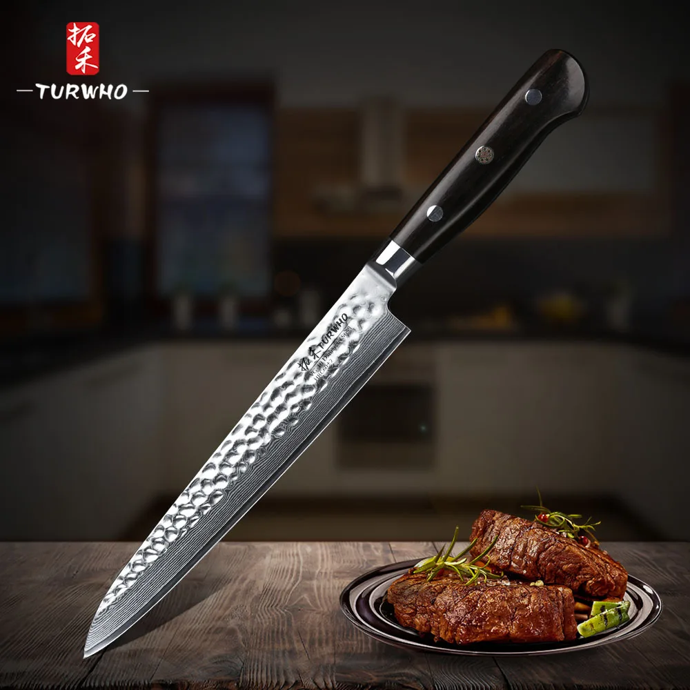 TURWHO " Нож для нарезки японской дамасской стали Кливер для мяса рукоятка ножа из черного дерева профессиональный шеф-повара сашими суши Кухня Нож