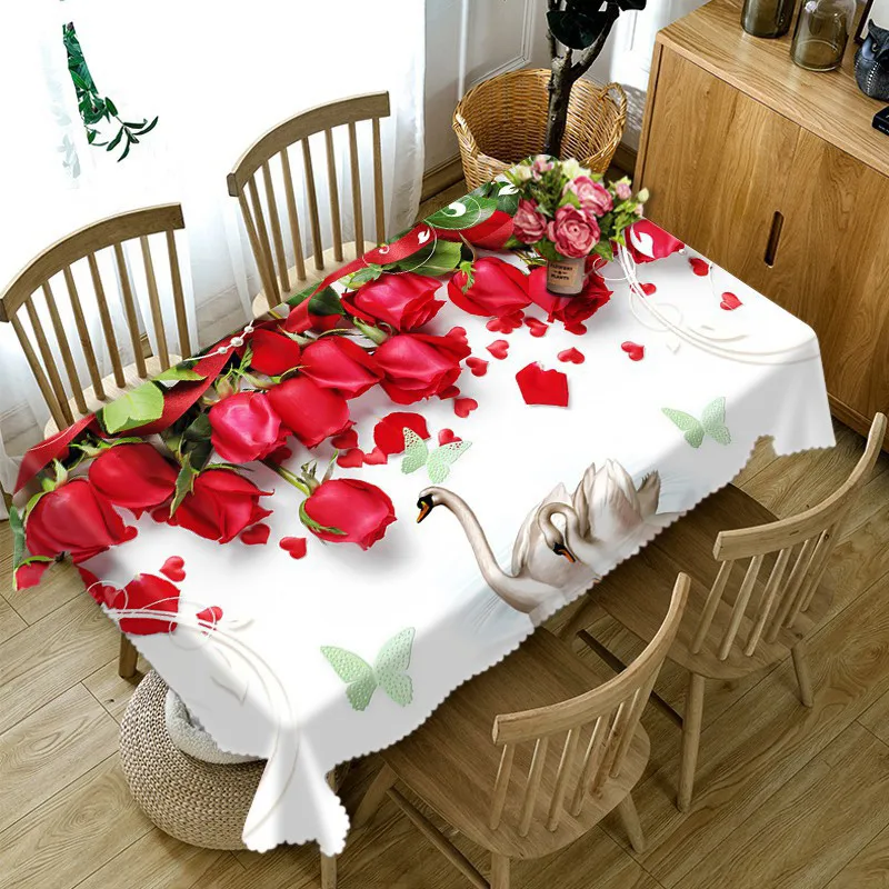Водонепроницаемая прямоугольная круглая скатерть с 3D розами для украшения дома, скатерть mesa toalha de tapetes