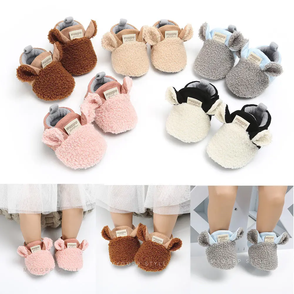 

2019 Baby Infant Kids Girl Soft Sole Crib Shoe Prewalker Newborn Snow Boots Autumn Winter Cotton Cute Ear Warm Plush Shoes