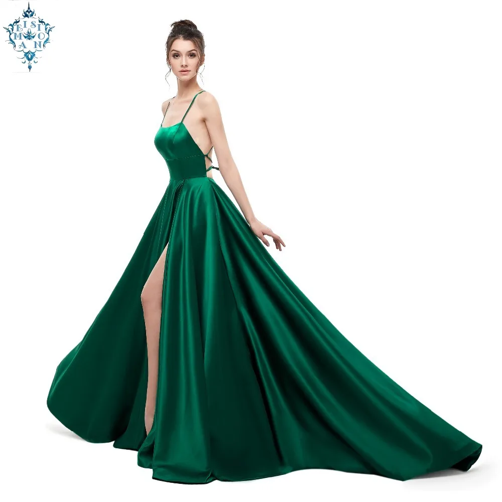 

Ameision Evening Dress 2019 A Line Satin with Spaghetti Straps Long Prom Party Dress Side Split Abendkl Evening Gowns