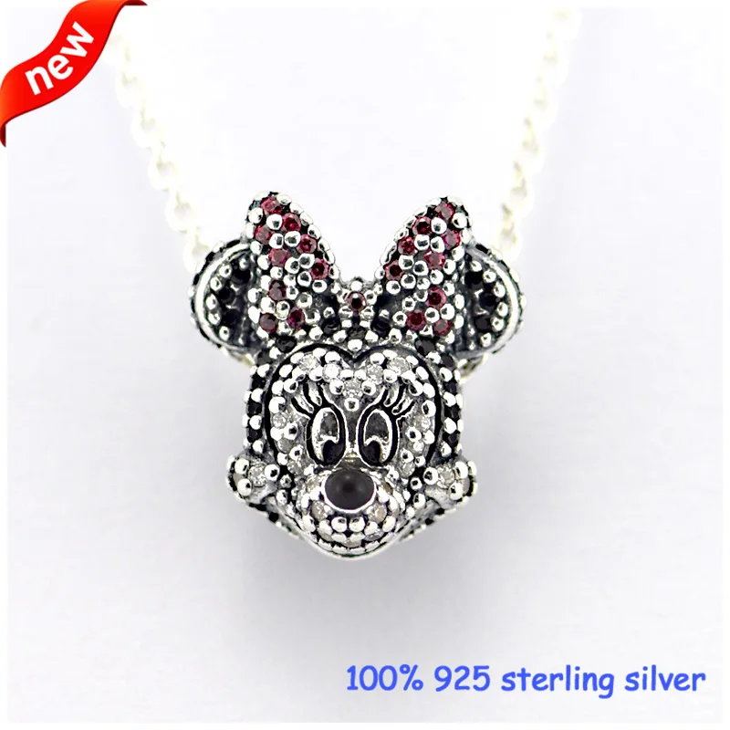 Fits Pandora Bracelets Sparkling Minnie Portriat Silver Beads 100% 925 Sterling Silver Charms ...