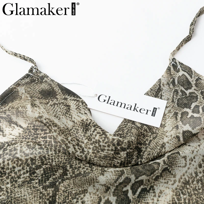 Glamaker, змеиный принт, прозрачное сексуальное платье на бретельках, открытая спина, раздельное длинное женское платье, Осень-зима, платье для вечеринок