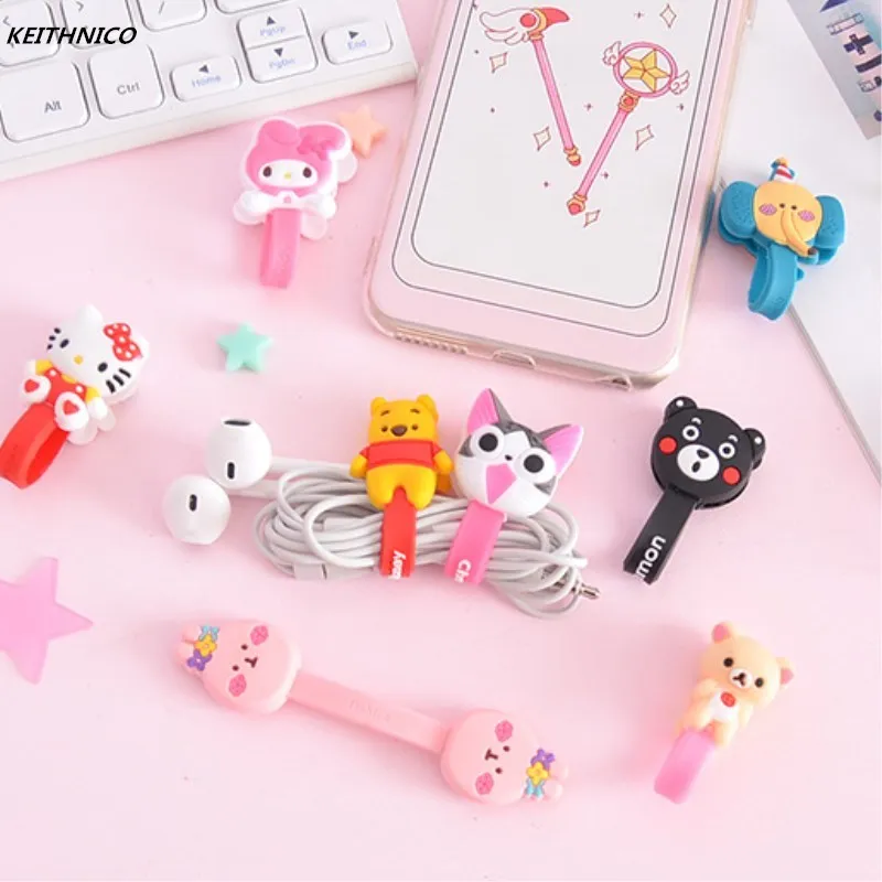 

KEITHNICO 4Pcs Lovely Cartoon Cable Winder Earphone USB Charging Data Line Wire Cord Tie Organizer Wrap Holder